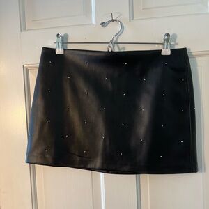 Mango black faux leather mini skirt with studs NWT never worn.